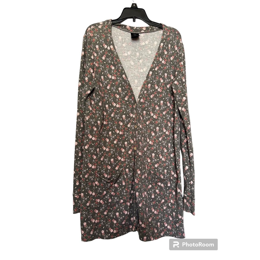 Agnes & Dora Floral long cardigan gray/pink size M